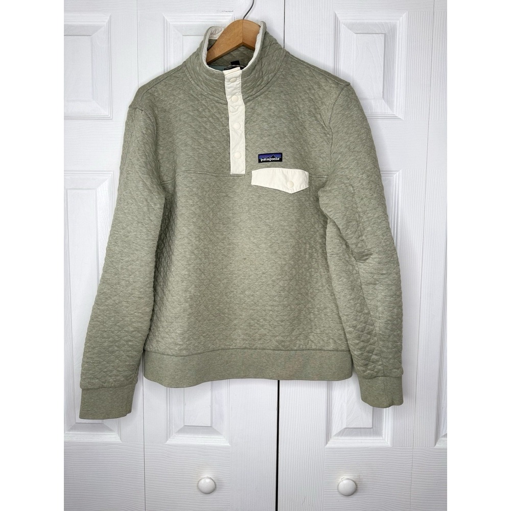 PATAGONIA Women's Quilted Organic Cotton‎ Snap-T Pullover Sage Green Large L EUC